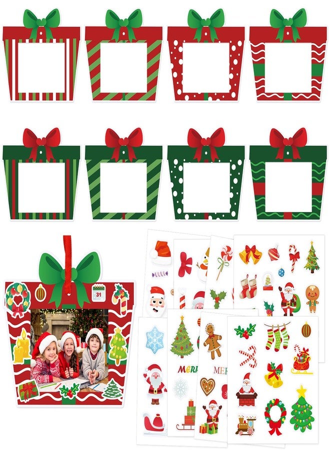 JULBEAR 32PCS Christmas Picture Frame Craft Kit, DIY Paper Christmas Frame Craft with Stickers Picture Ornament Craft for Xmas Tree Decorations Holiday Party Favors Classroom Art Activities - Image 1
